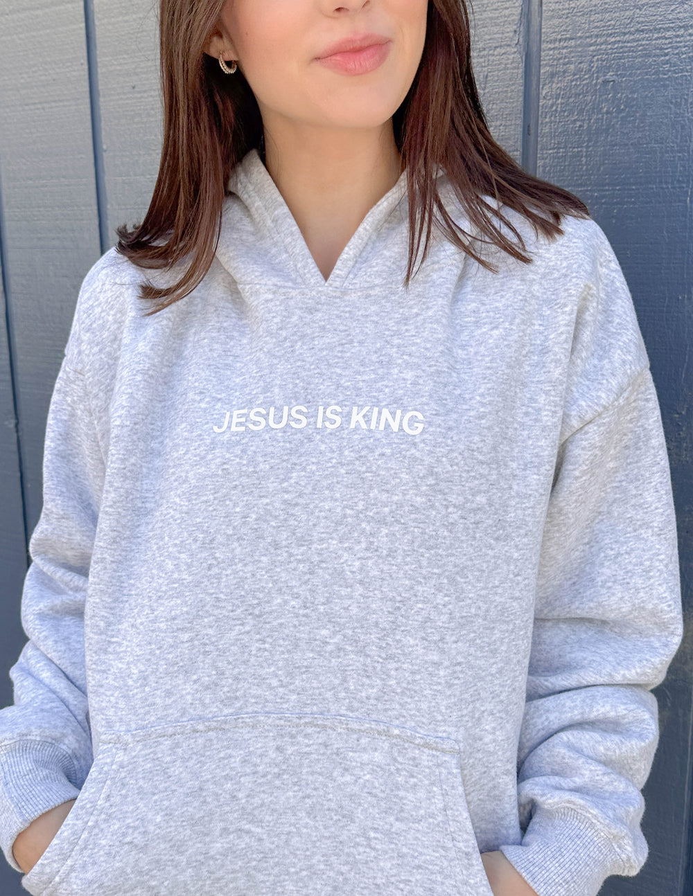 Elevated Faith Jesus Is King Heather Grey Unisex Hoodie — back view