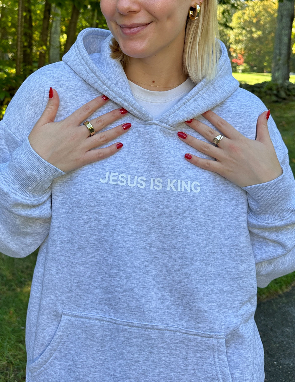 Elevated Faith Jesus Is King Heather Grey Unisex Hoodie — in-use photo