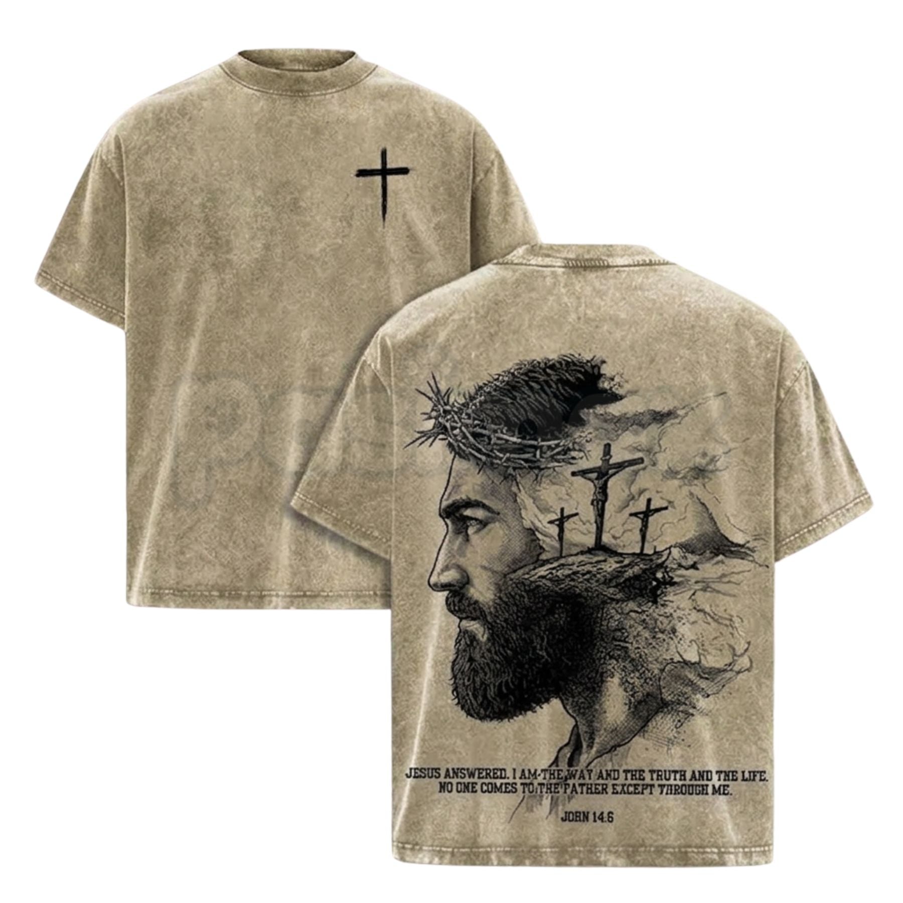 Jesus Christ John 14:6 Bible Verse T-Shirt – Double-Sided Christian Graphic Tee, Vintage Washed Lightweight Cotton Faith Streetwear