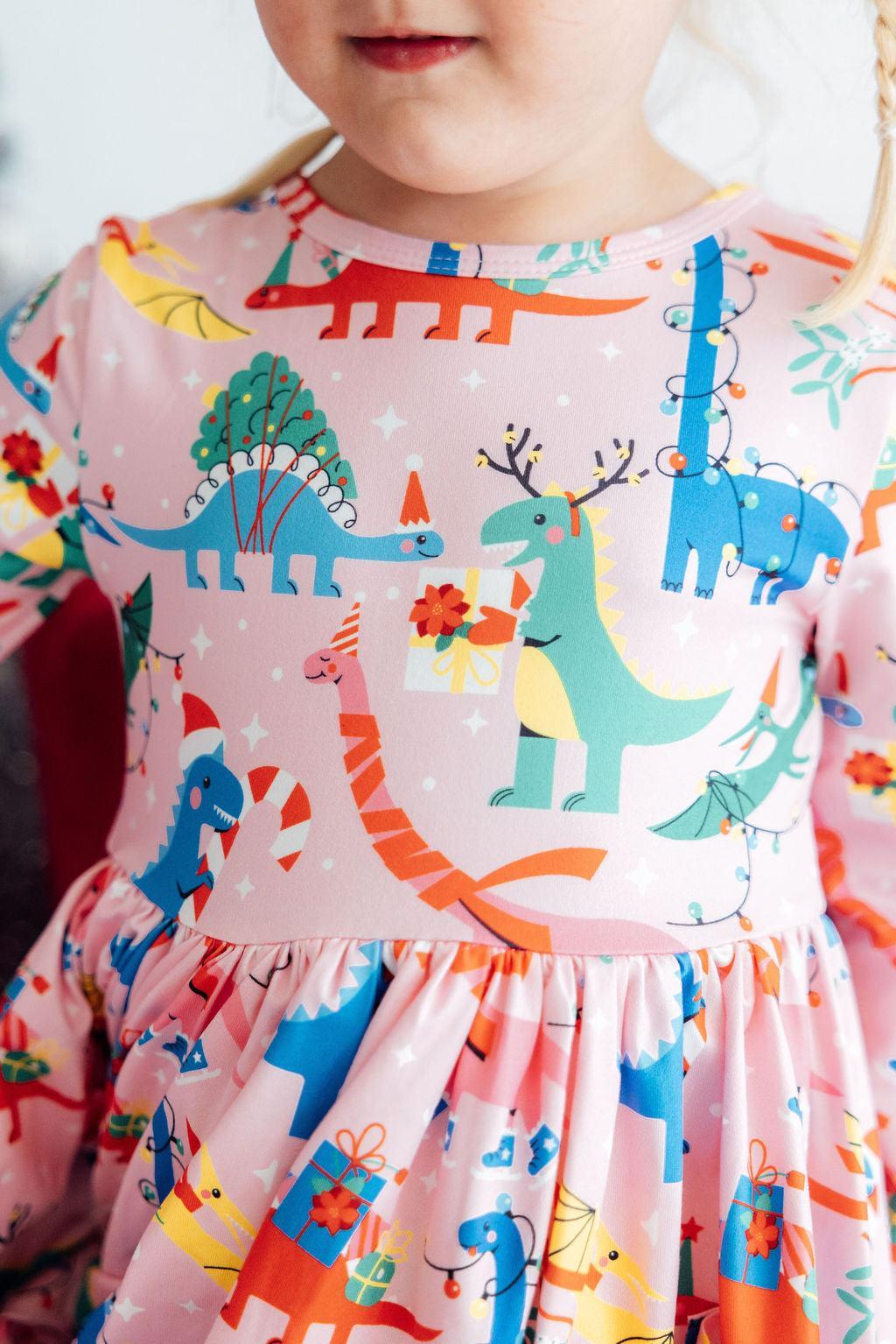 Mila & Rose ® Jingle Saurus L/S Pocket Twirl Dress — main product shot