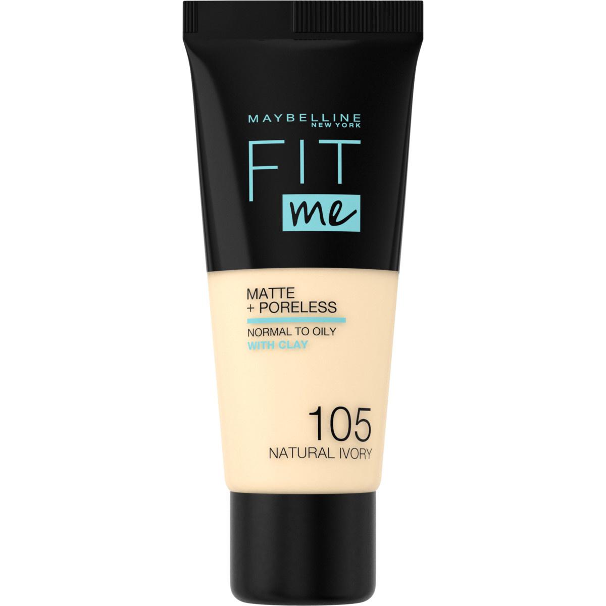 Maybelline Fit Me Matte + Poreless Liquid Foundation - 105 Natural Ivory: Oil Control, Minimizes Pores, Natural Finish