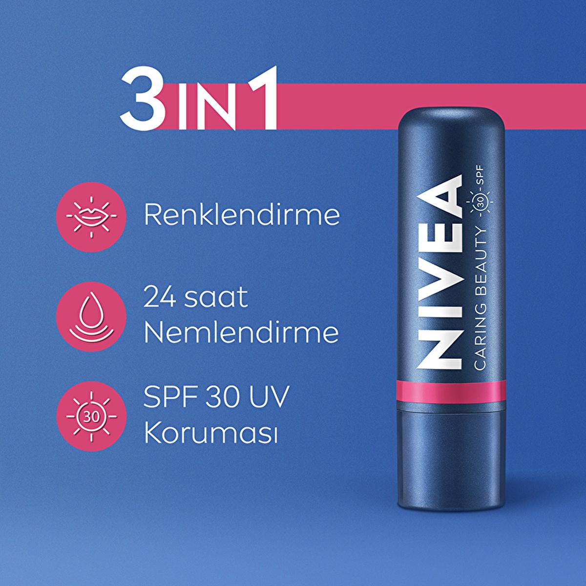 Nivea Tinted Lip Care Balm with SPF30 - Moisturizing, Natural Ingredients, 3-in-1 Formula for Lips & Cheeks