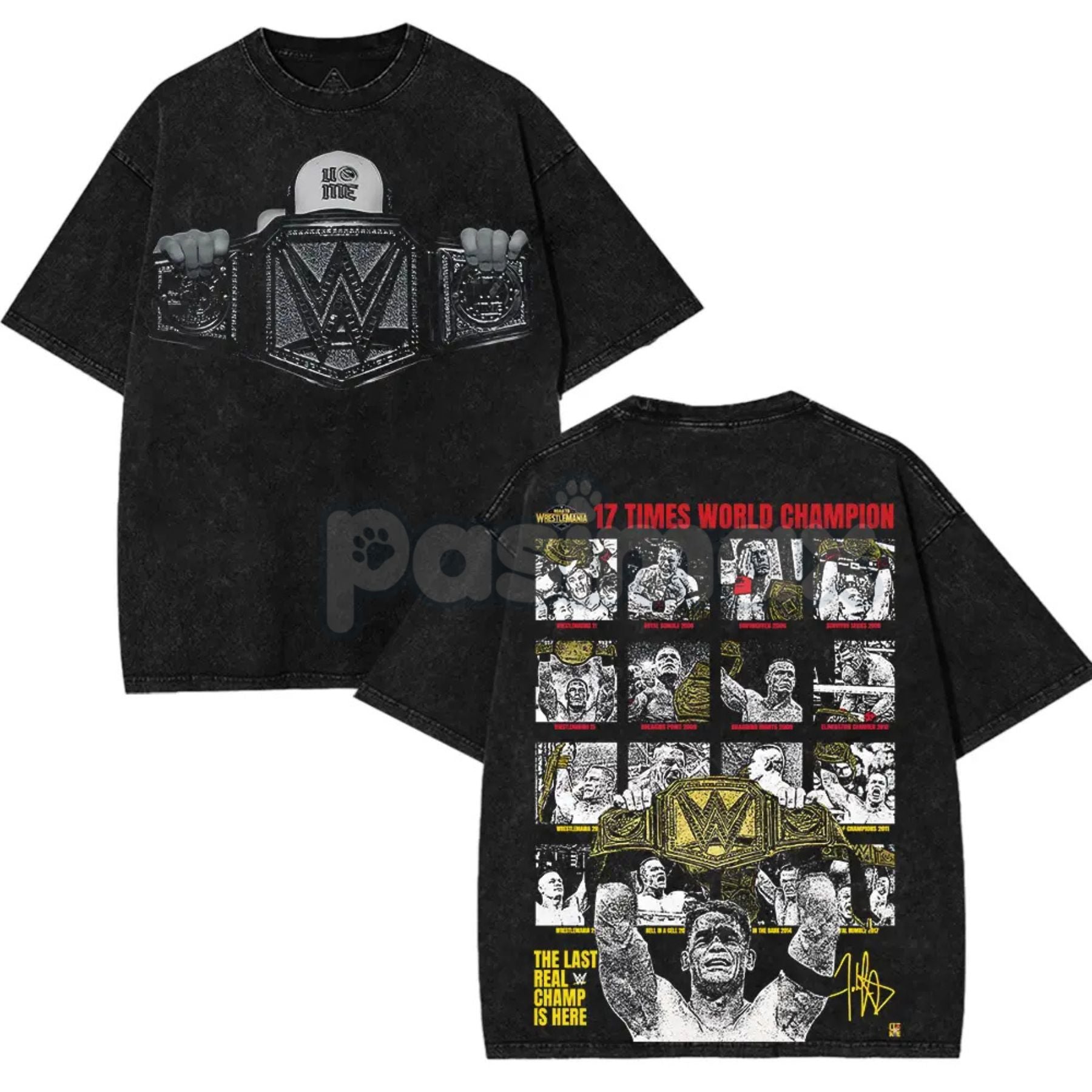 Pasimax John Cena "The Last Real Champ" T-Shirt – Vintage Washed Oversized Cotton Graphic Tee, WWE Retro — main product shot
