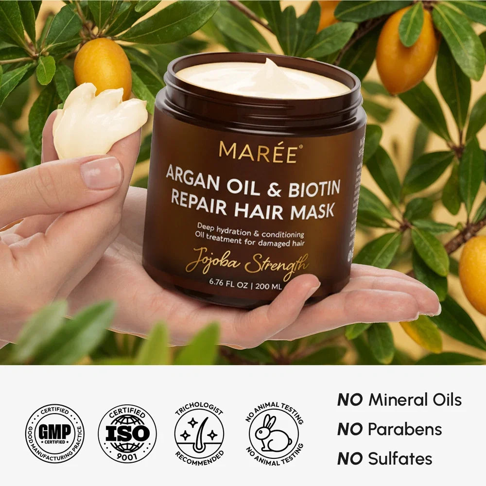 Maree Argan Oil & Biotin Hair Repair Mask — in-use photo