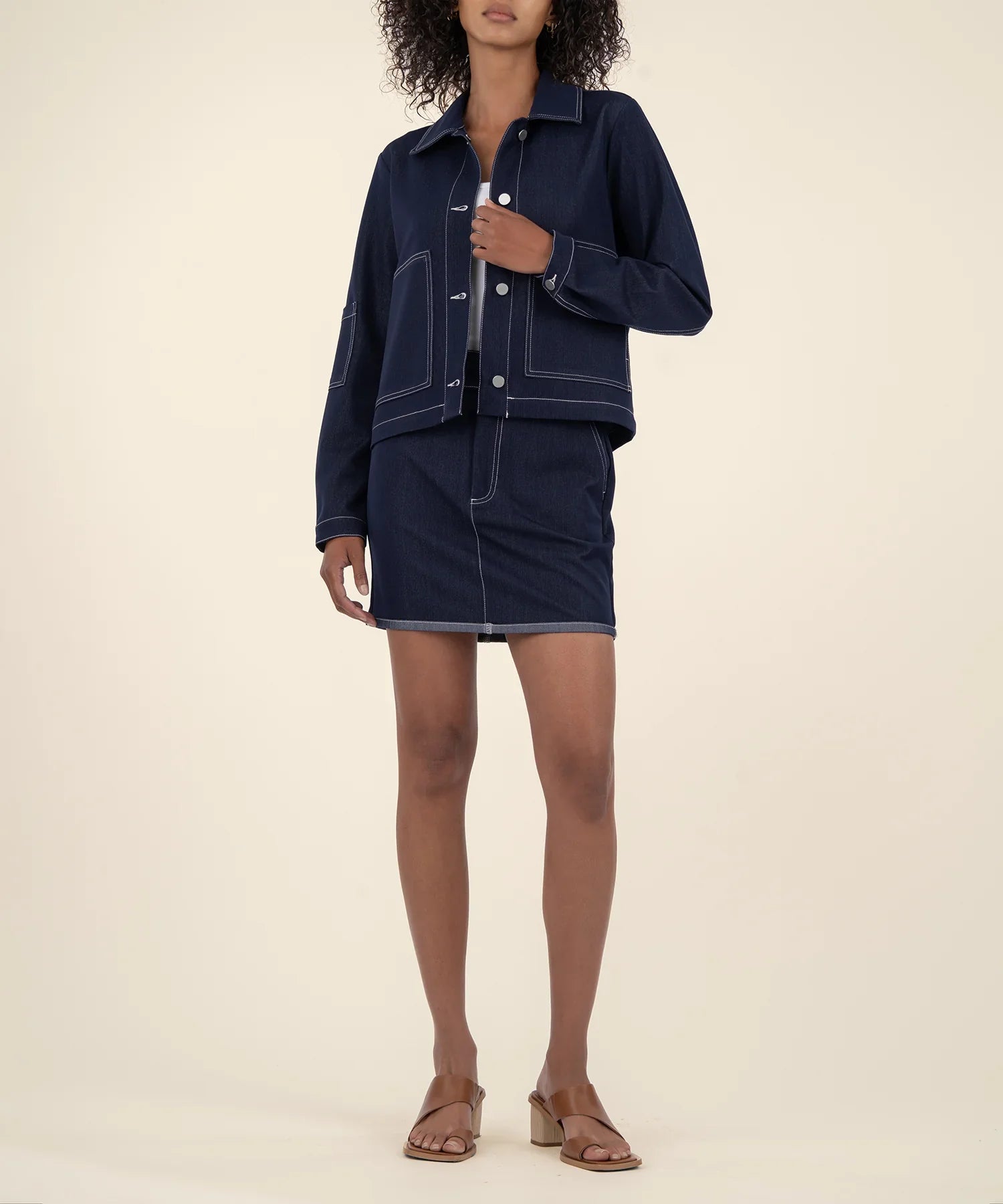 KADOU BOUTIQUE Jolene Collar Denim Jacket — main product shot