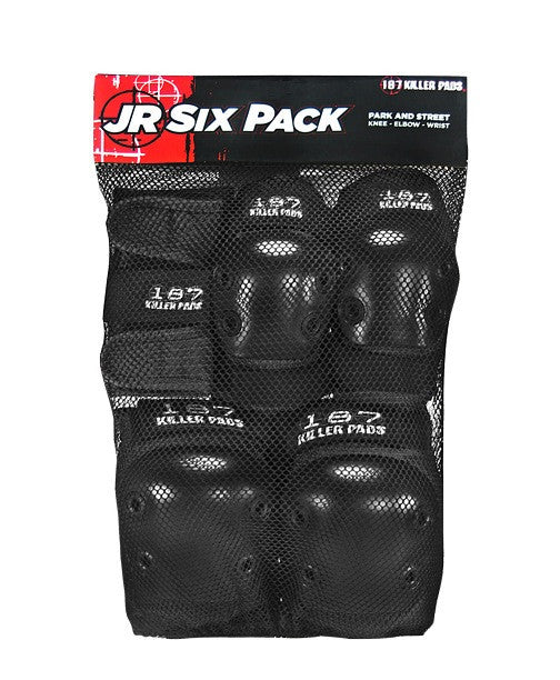 187 Killer Pads 6-Pack Junior Pad Set Combo - Black by Skates USA