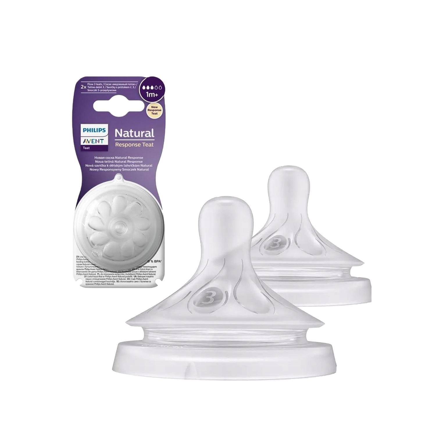Philips Avent Natural Response Baby Bottle Nipple Size 3, 2-Pack for 1+ Month Old Babies - Compatible with Philips Avent Bottles, Promotes Smooth Breast to Bottle Transition