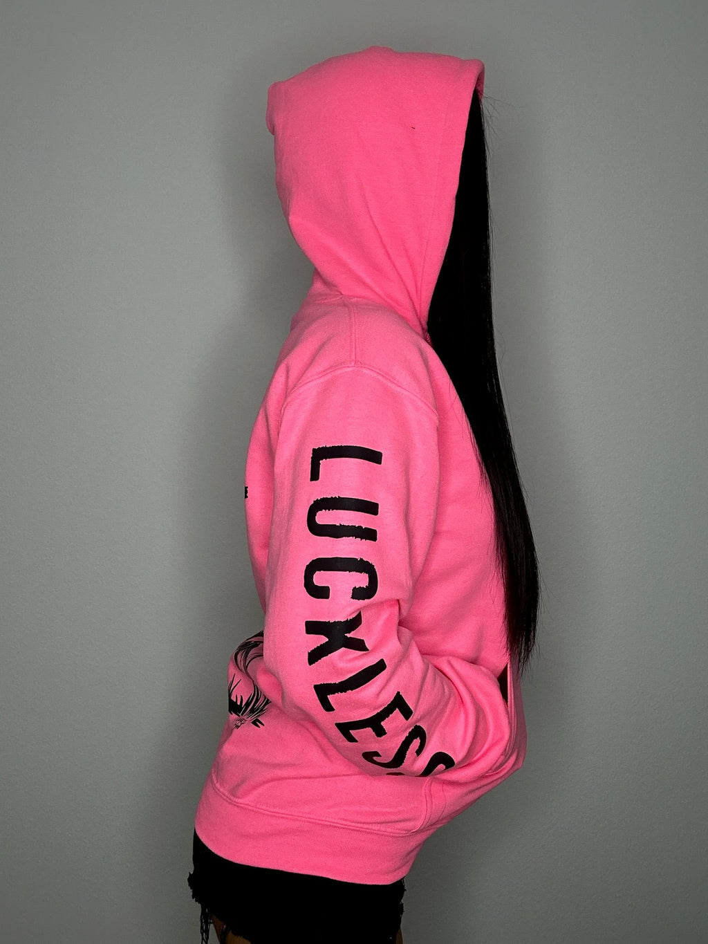 Luckless Outfitters Bad Girl Neon Pink Hoodie — alternative angle