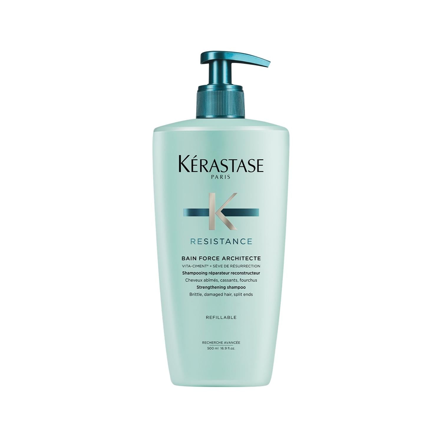 Kerastase Resistance Bain Force Architecte Repairing Shampoo for Damaged Hair - 500ml, Salon-Quality Hair Repair