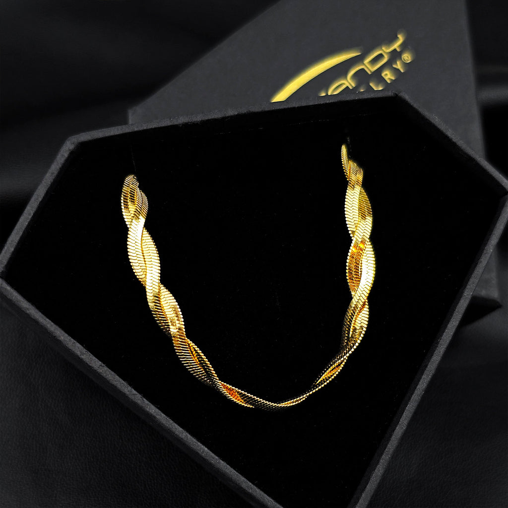 BodyCandy Stainless Steel Gold Tone PVD Braided Herringbone Chain Necklace — main product shot