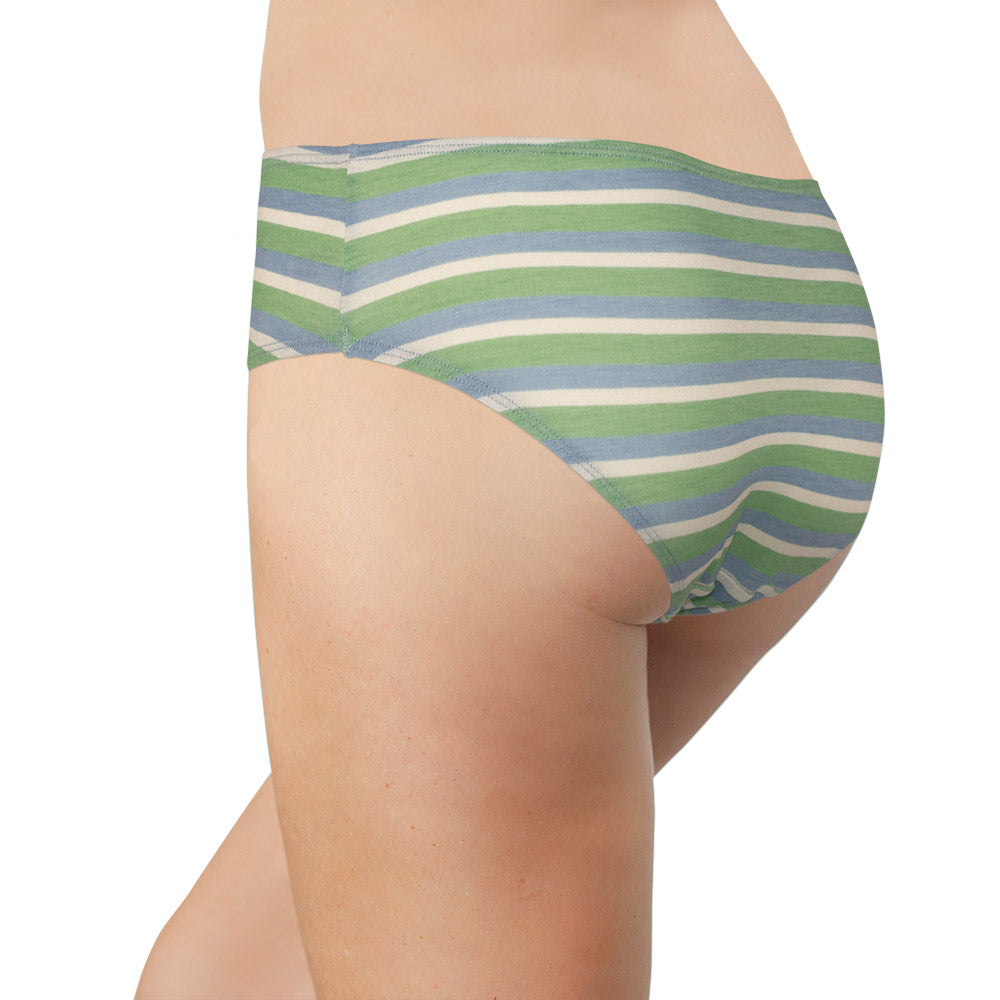 Love Libby Panties Blue and Green Striped Modal Bikini with Ruching — side view