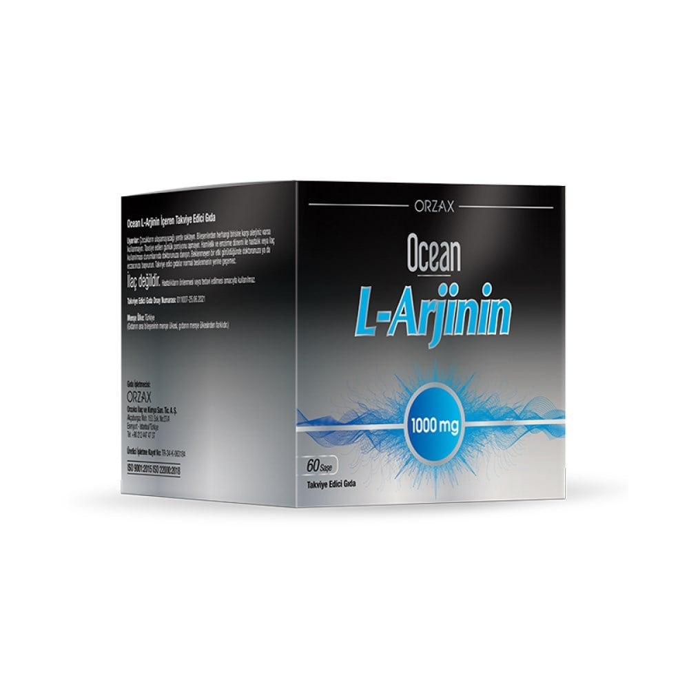 Ocean L-Arginine 1000 mg Powder Dietary Supplement - 60 Sachets, Orange Flavored, Easy Mix