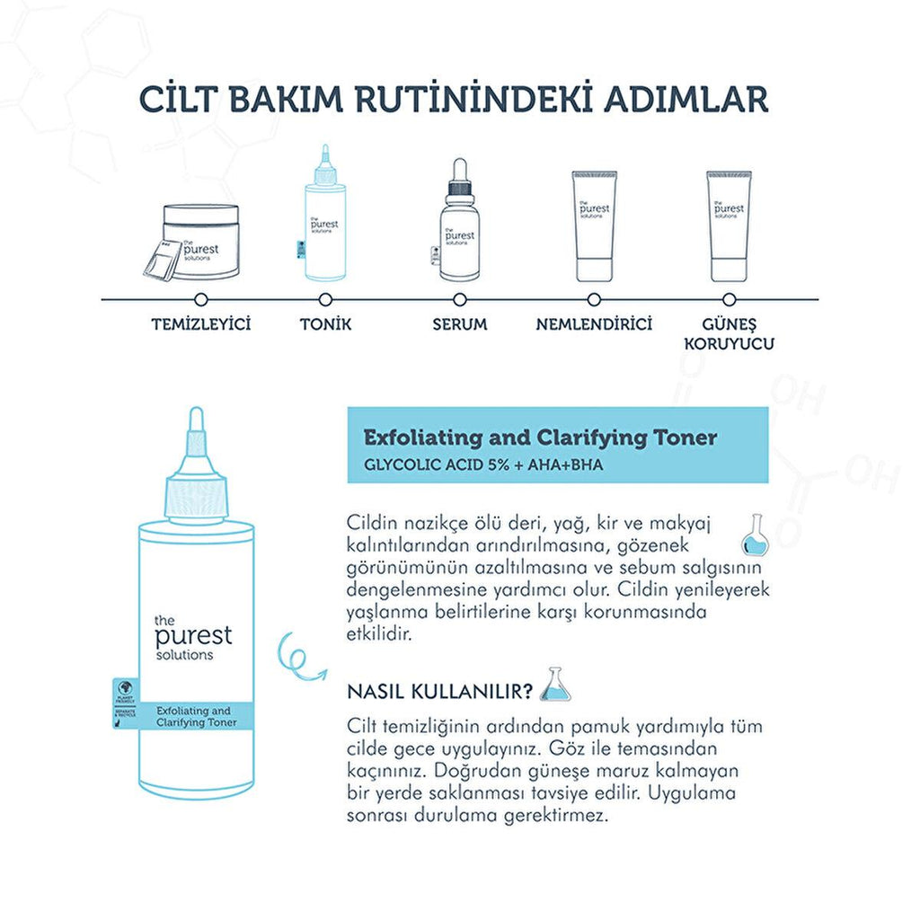 The Purest Solutions Exfoliating Toner with Glycolic Acid (5% AHA) & BHA - Anti-Aging Skincare for Pore Minimization & Sebum Balance