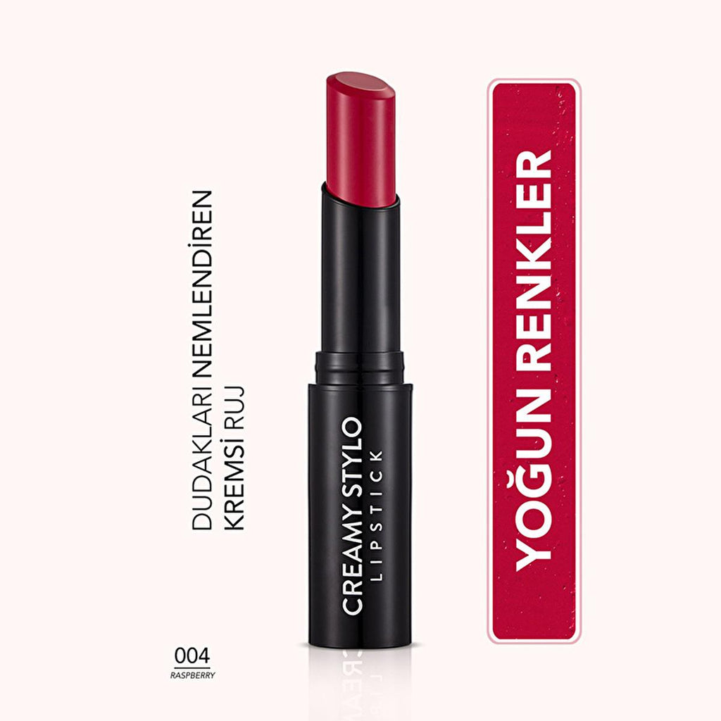 Flormar Creamy Stylo Lipstick - Moisturizing, High Pigment, Semi-Glossy Finish - 004 Raspberry
