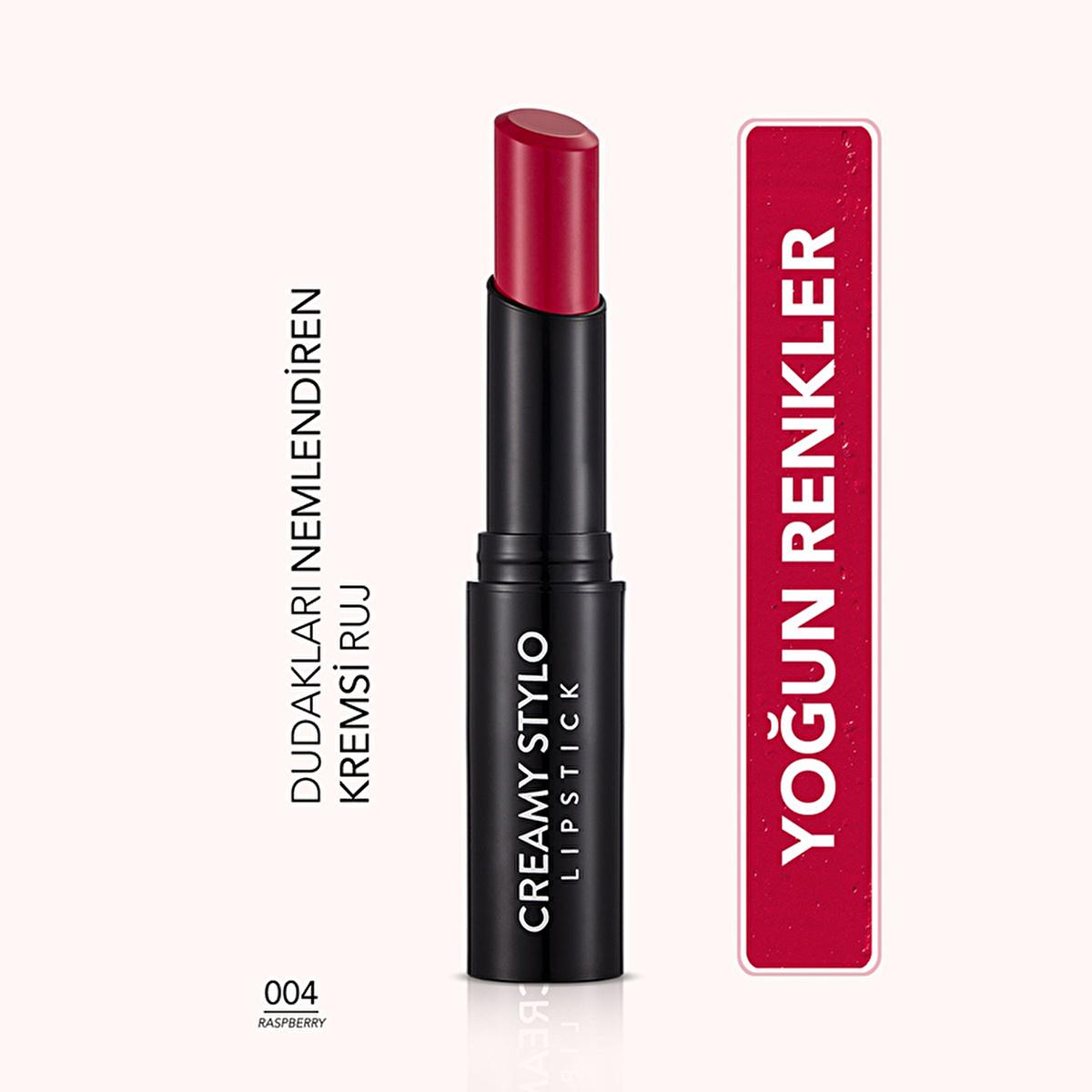 Flormar Creamy Stylo Lipstick - Moisturizing, High Pigment, Semi-Glossy Finish - 004 Raspberry