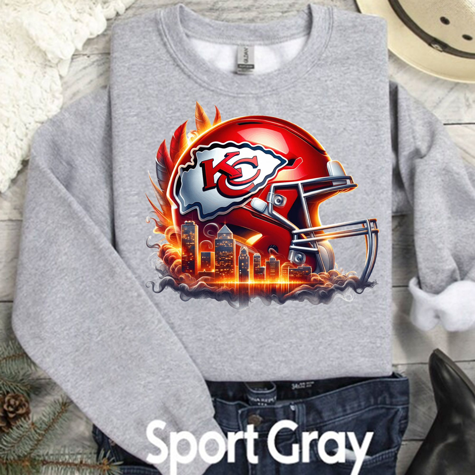 A Blessed Texas Mess Boutique Kansas City Football Chiefs Helmet Skyline T-Shirt, KC Football Tee, Game Day… — lifestyle worn / used context