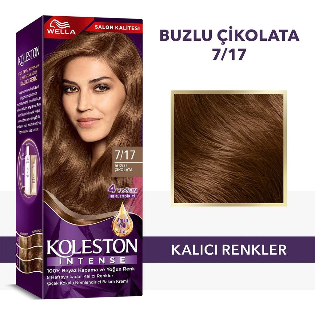 Wella Koleston Intense Icy Chocolate 7/17 Permanent Hair Dye: 100% Gray Coverage, Long Lasting Color, Argan Oil Infused for Intense Shine & Health