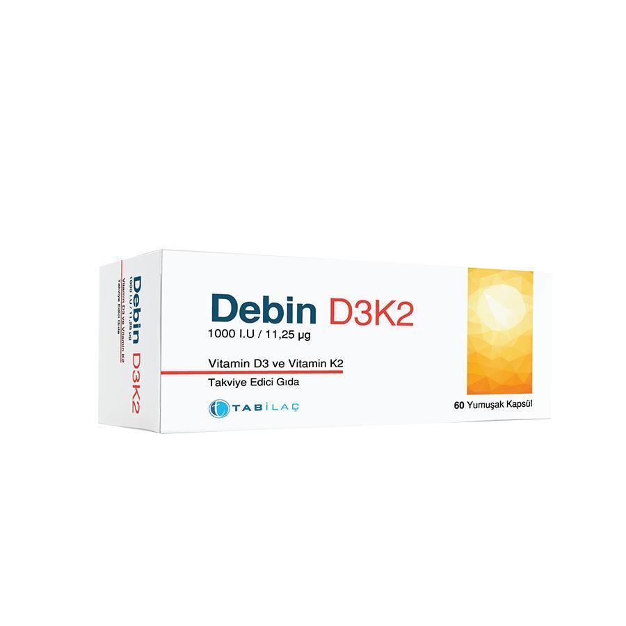 Debin Vitamin D3 and K2 Supplement - 60 Capsules for Bone Health and Immune Support