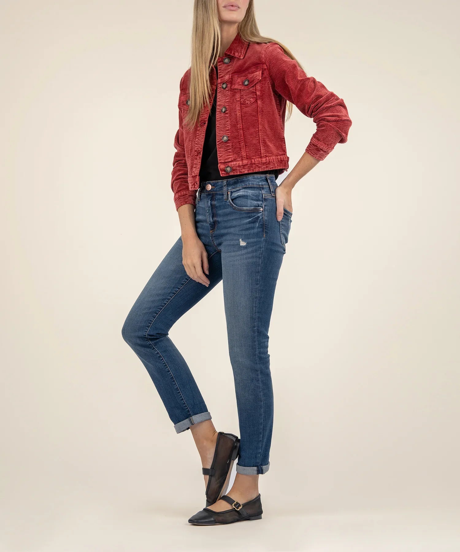 KADOU BOUTIQUE Julie Corduroy Crop Jacket — detail close-up