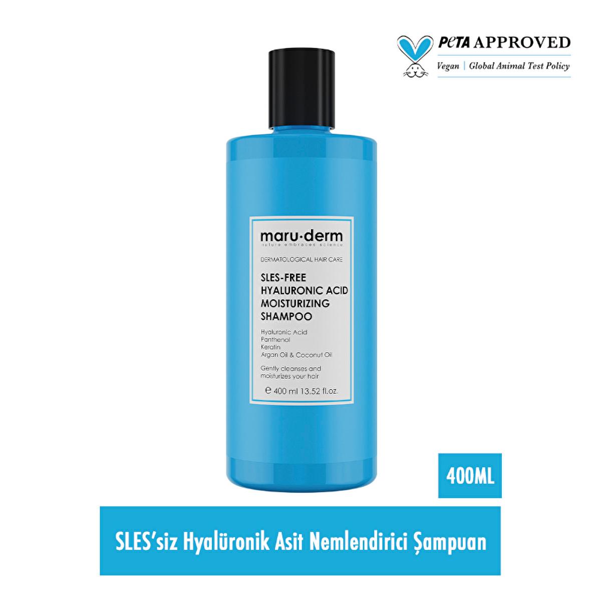 Maruderm Hyaluronic Acid Moisturizing Shampoo - Deep Hydration & Damage Repair - Sulfate-Free, Vegan Formula for Dry & Damaged Hair (13.53 fl oz)