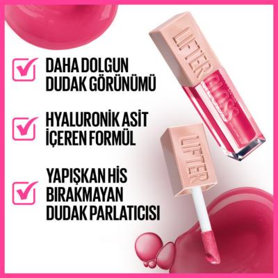 Maybelline Lifter Gloss: Hydrating Hyaluronic Acid Lip Gloss - Non-Sticky, Lifting Effect, Taffy Shade - For Fuller, Smoother Lips