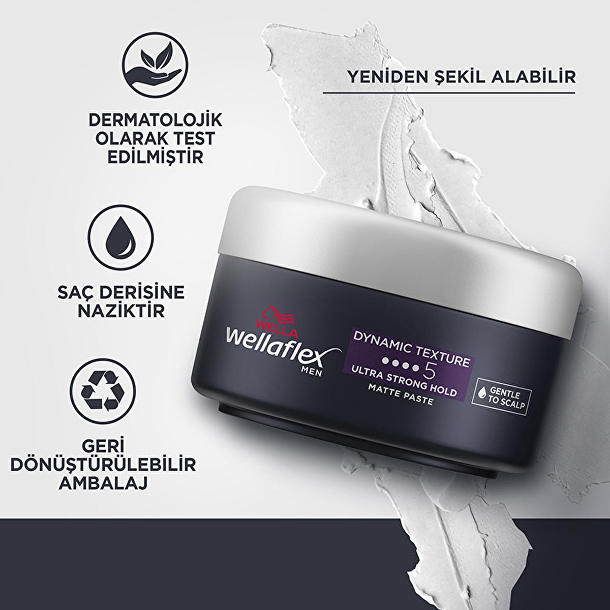 Wella Wellaflex Men's Dynamic Texture Matte Hair Paste - Ultra Strong Hold, Vegan Hair Wax for Long-Lasting Texturized Styles