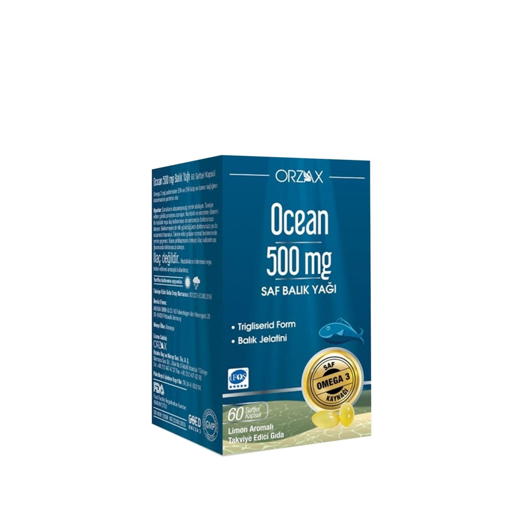Ocean Omega-3 Fish Oil Capsules 500mg - 60 Count Dietary Supplement for Heart Health