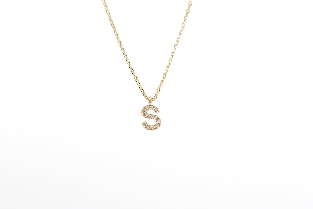 KADOU BOUTIQUE Cubic Zirconia Letter Necklace — detail close-up