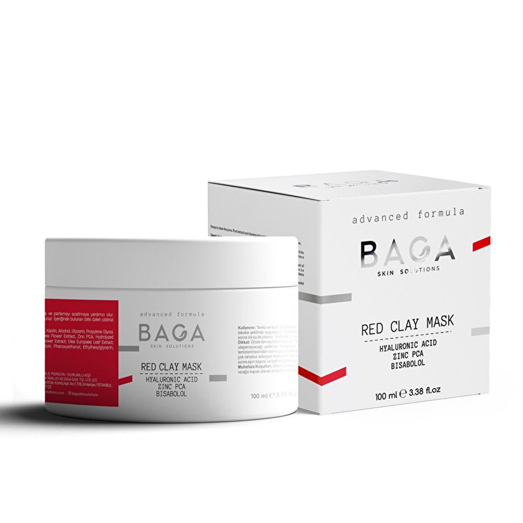 Baga Red Clay Face Mask 100ml - Natural Skincare for Oily Skin with Hyaluronic Acid