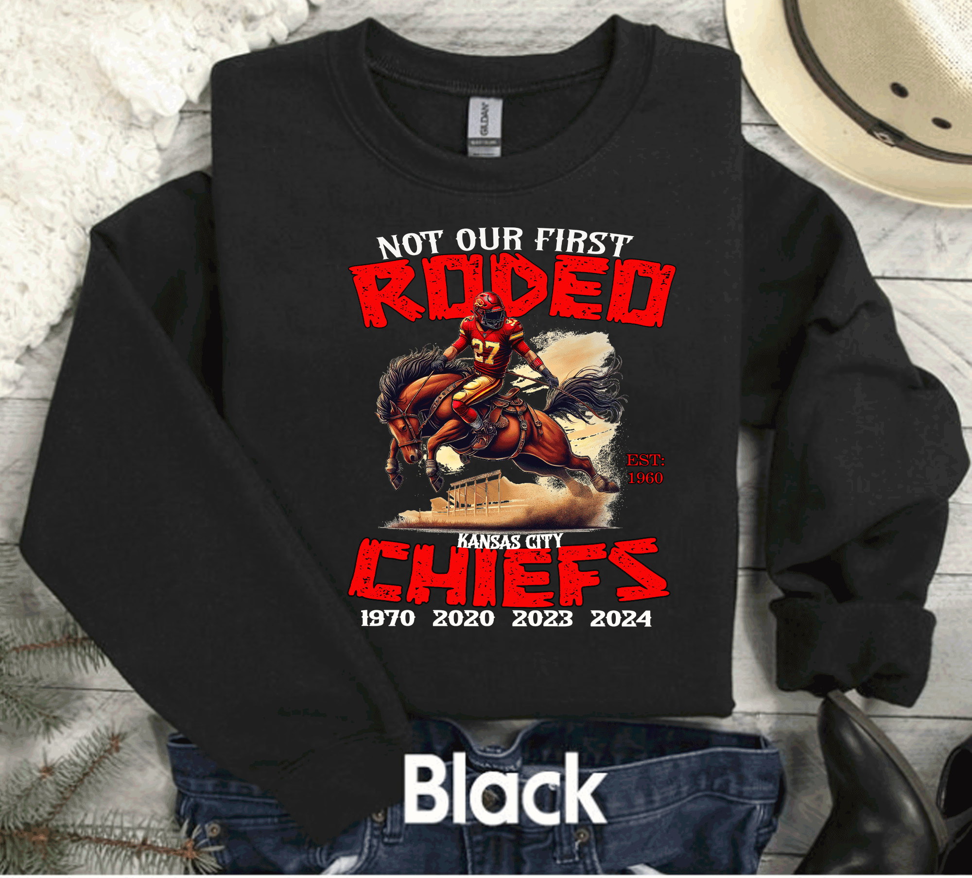 A Blessed Texas Mess Boutique Kansas City Football Chiefs Not Our First Rodeo T-Shirt, KC Football Tee, Game… — dtf / graphic shirts category context