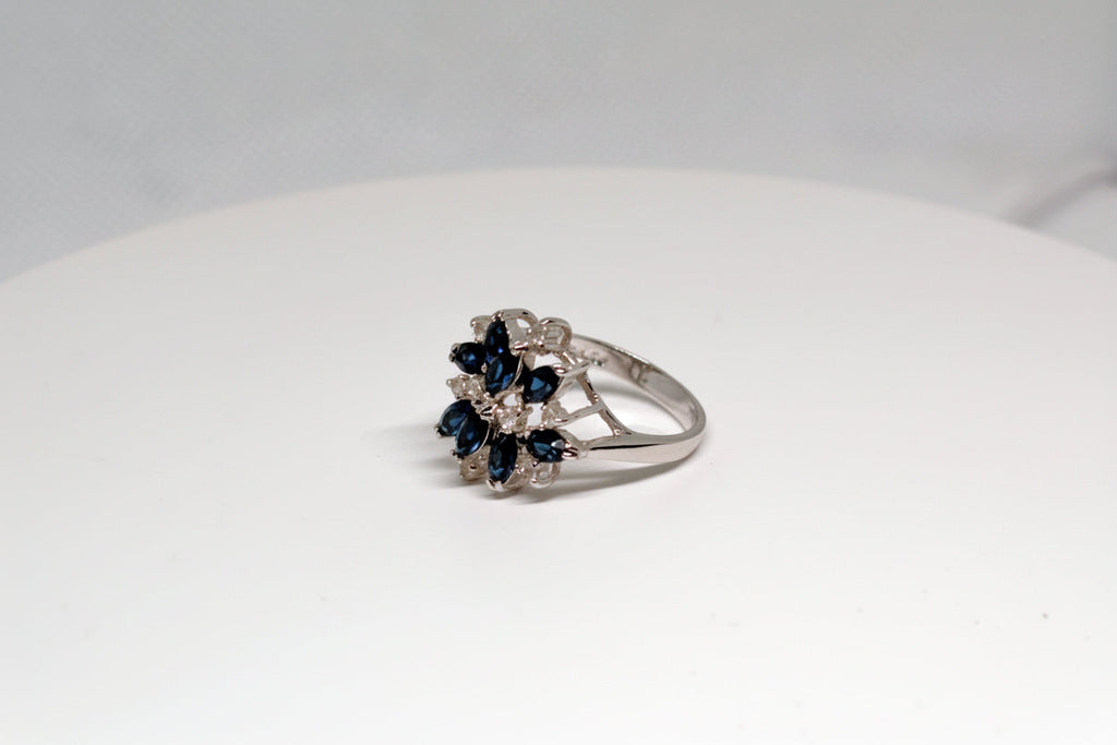 Just Neat Stuff Blue Sapphire & Rhinestones Cluster Cocktail Ring — lifestyle context