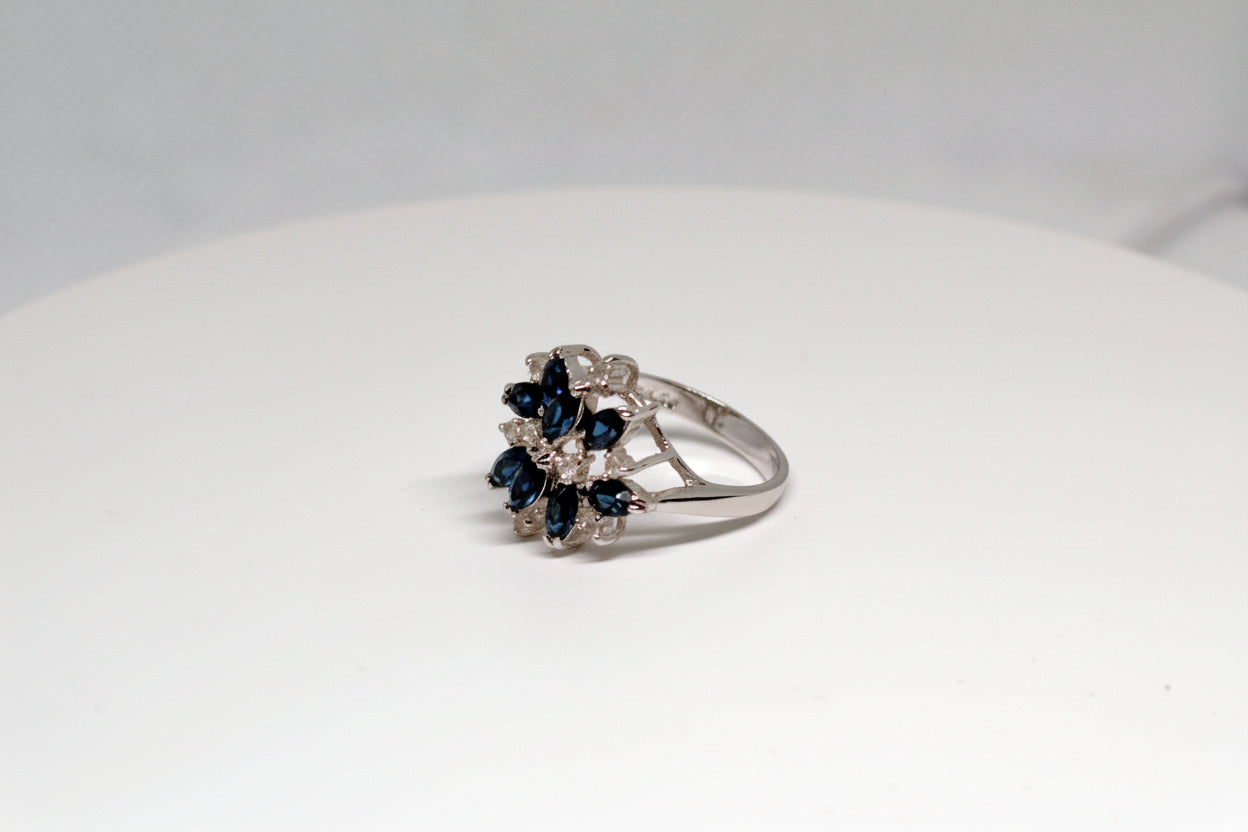 Just Neat Stuff Blue Sapphire & Rhinestones Cluster Cocktail Ring — lifestyle context