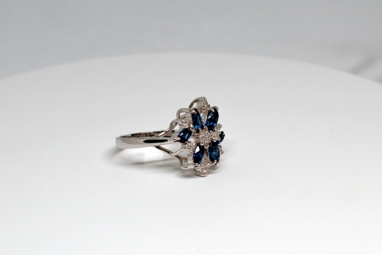 Just Neat Stuff Blue Sapphire & Rhinestones Cluster Cocktail Ring — back view
