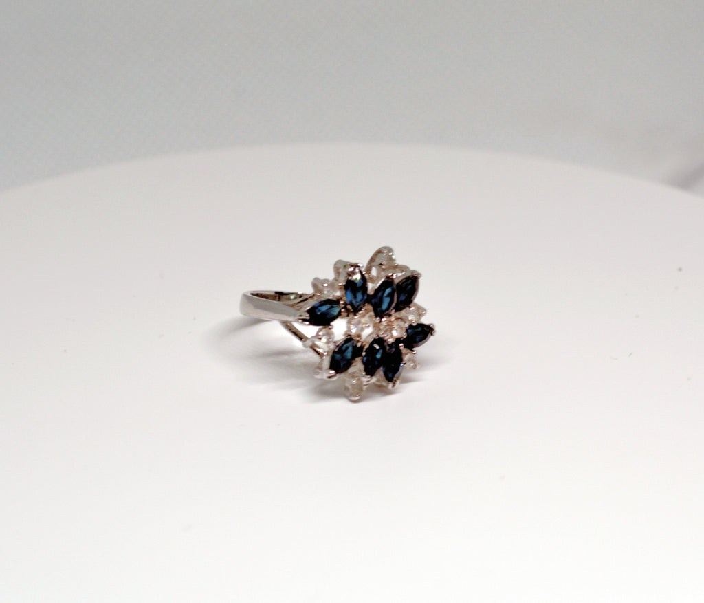 Just Neat Stuff Blue Sapphire & Rhinestones Cluster Cocktail Ring — alternative angle