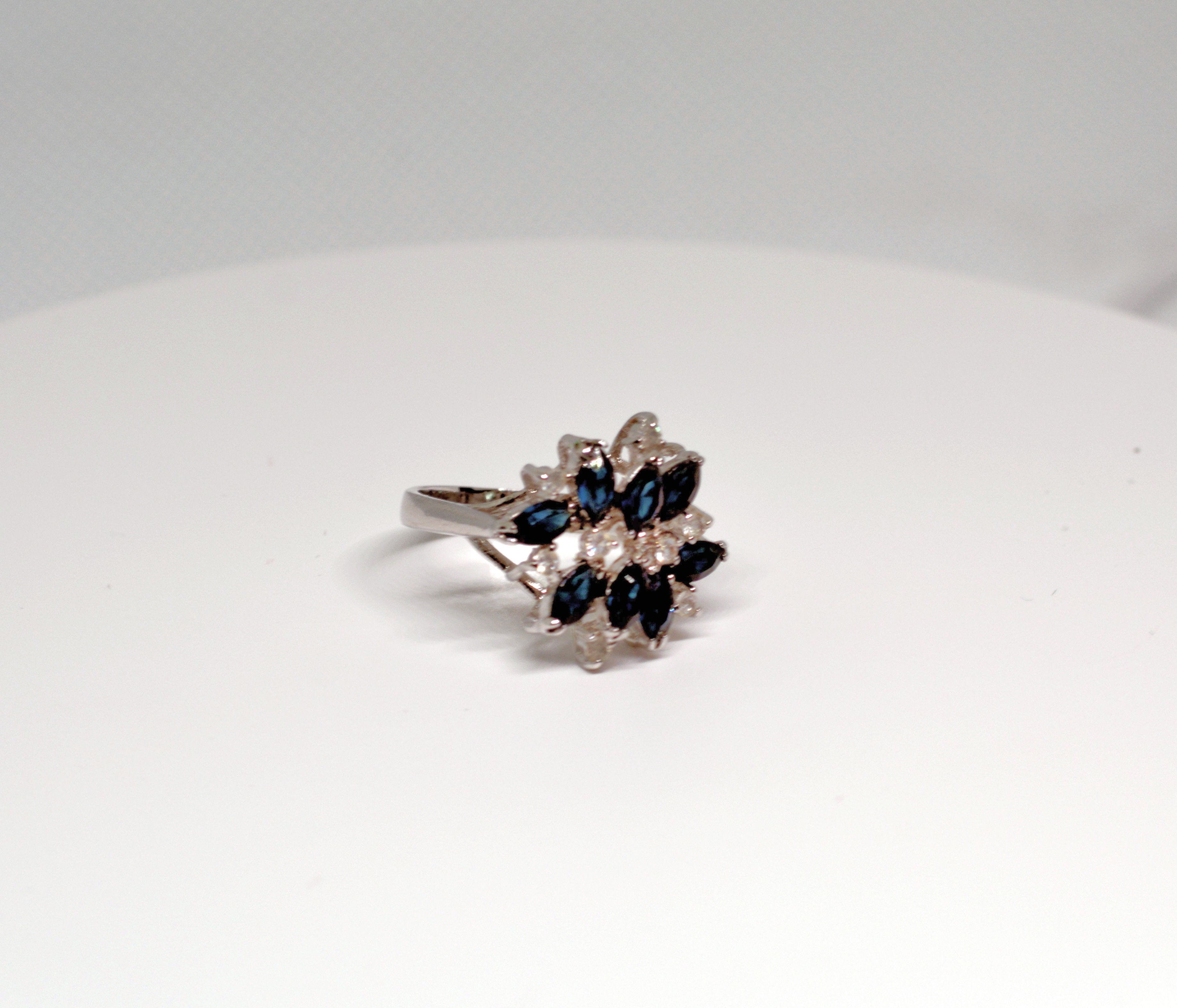 Just Neat Stuff Blue Sapphire & Rhinestones Cluster Cocktail Ring — alternative angle