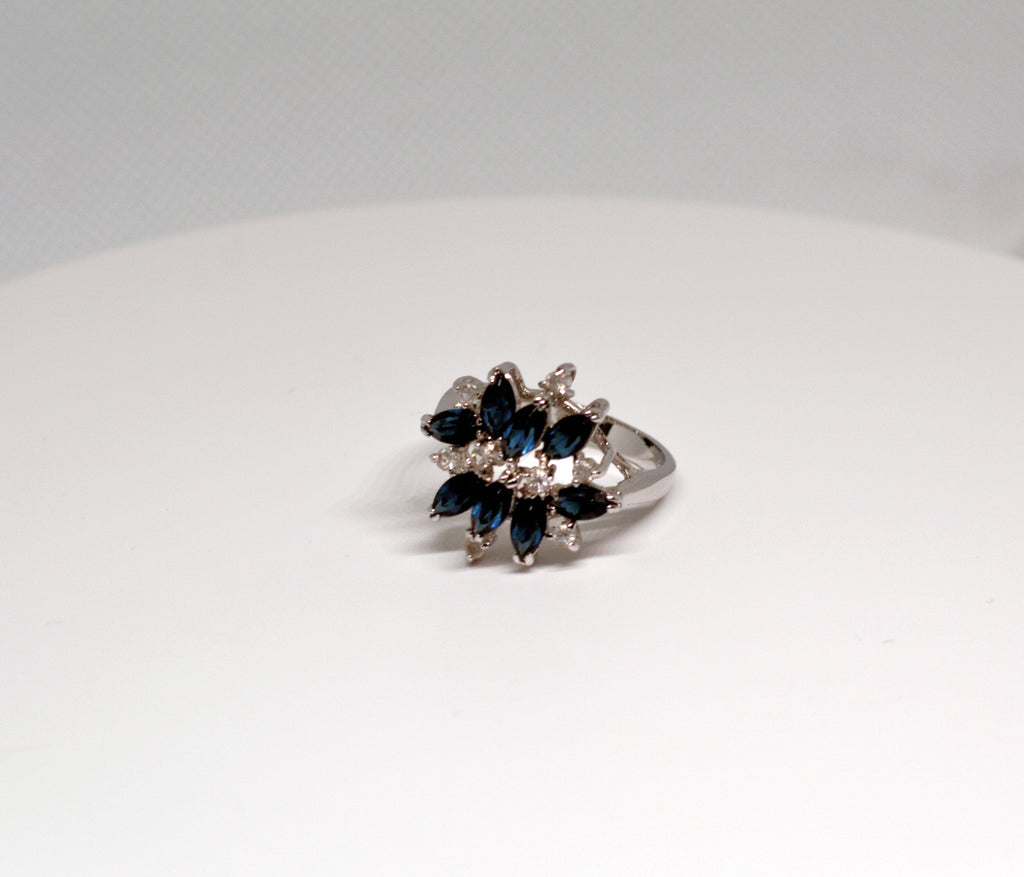 Just Neat Stuff Blue Sapphire & Rhinestones Cluster Cocktail Ring — in-use photo