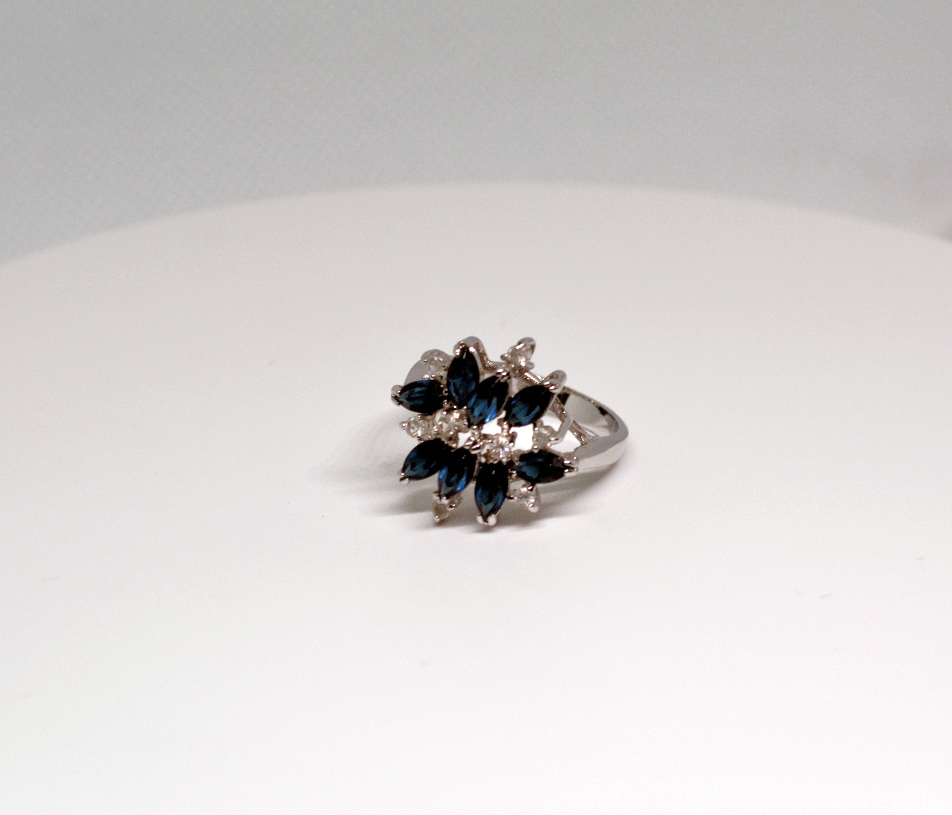 Just Neat Stuff Blue Sapphire & Rhinestones Cluster Cocktail Ring — in-use photo