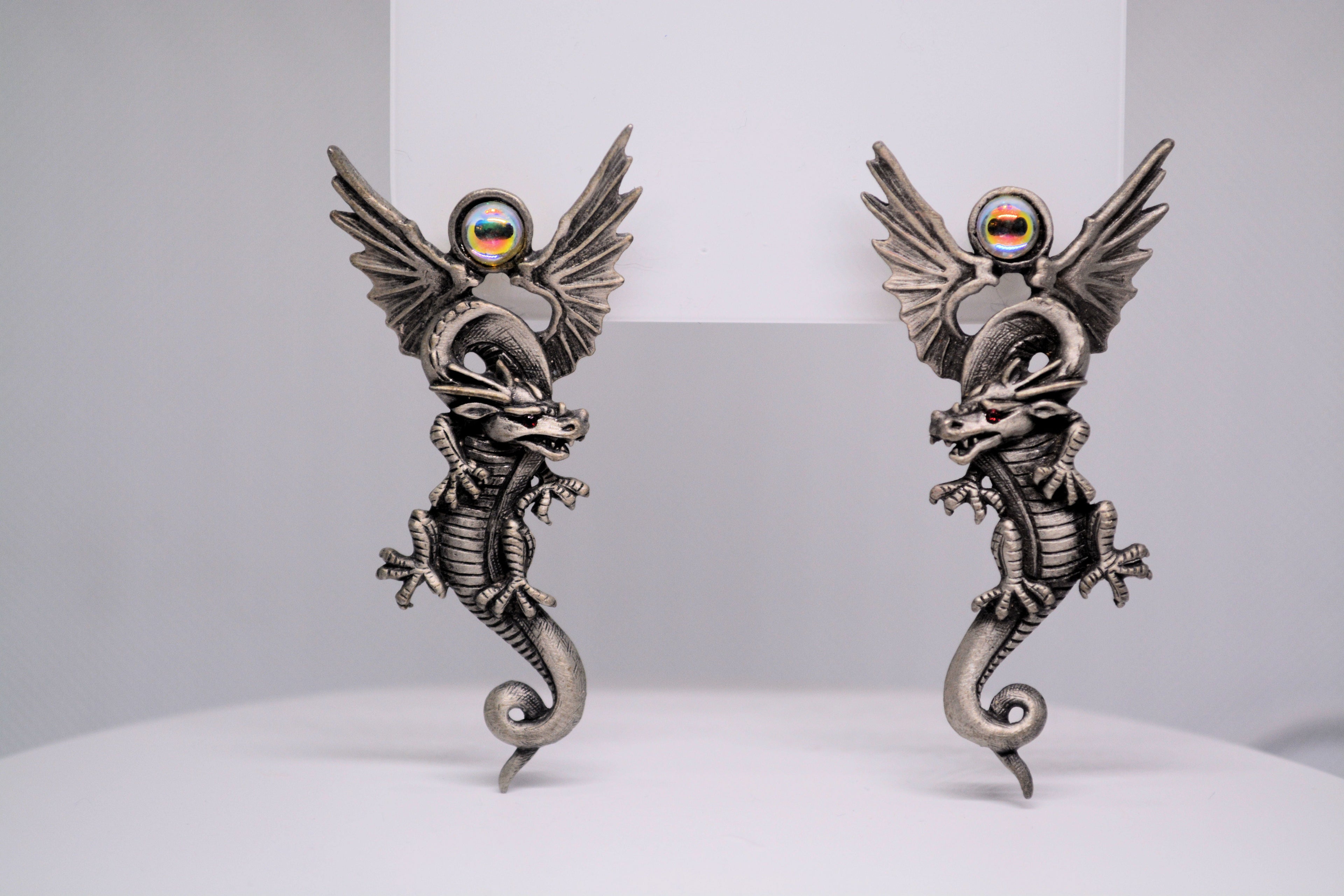 Just Neat Stuff Dragon Earrings — detail close-up