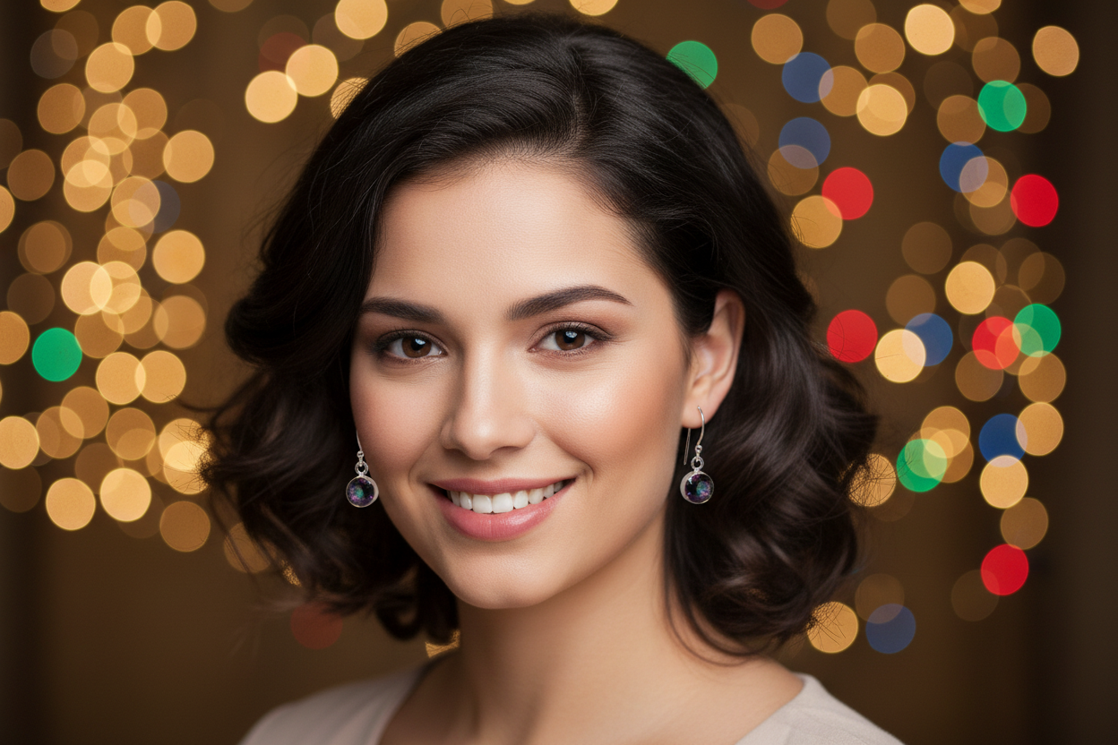 Just Neat Stuff Mystic Topaz earrings — detail close-up