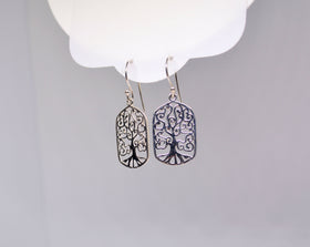 Filigree Tree of Life Drop Dangle Earrings