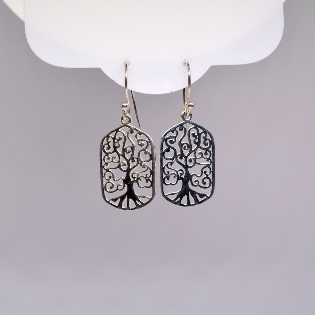 Just Neat Stuff Filigree Tree of Life Drop Dangle Earrings — detail close-up
