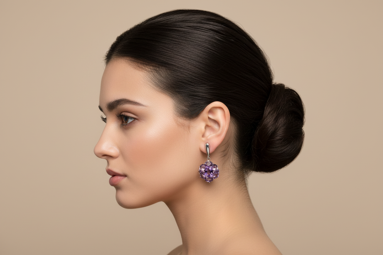 Just Neat Stuff Dazzling Amethyst Earrings — in-use photo