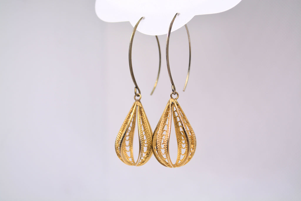 Just Neat Stuff Gold Ornate Drop Earrings — lifestyle context