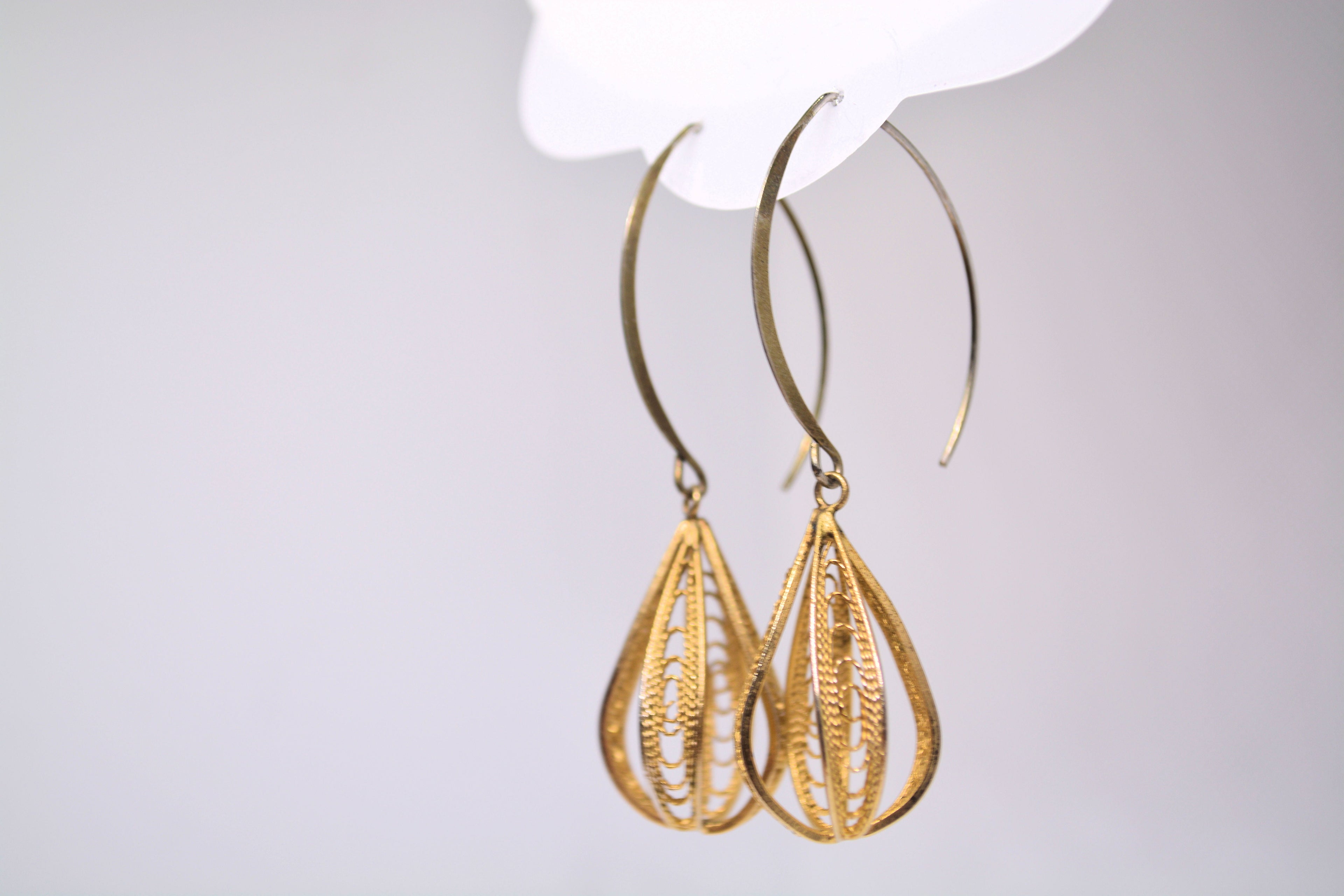 Just Neat Stuff Gold Ornate Drop Earrings — back view