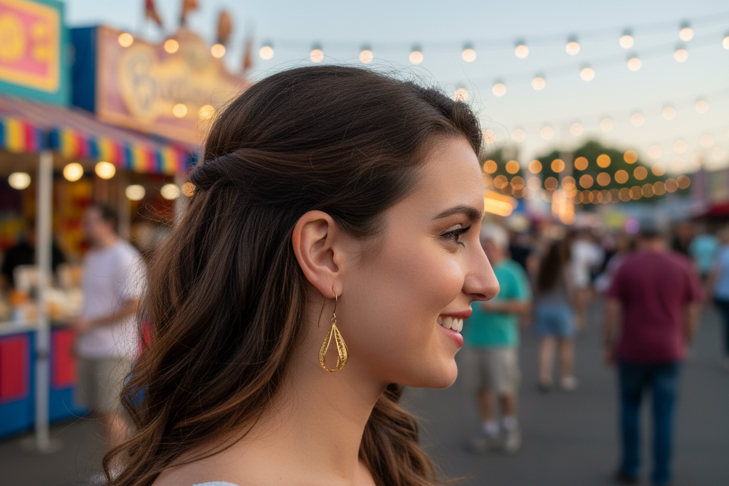 Just Neat Stuff Gold Ornate Drop Earrings — main product shot