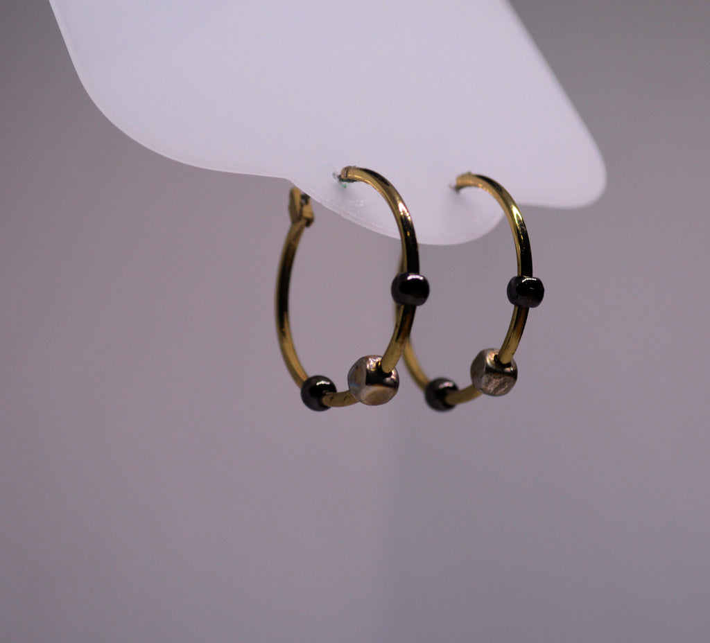 Just Neat Stuff Hematite Hoops — detail close-up