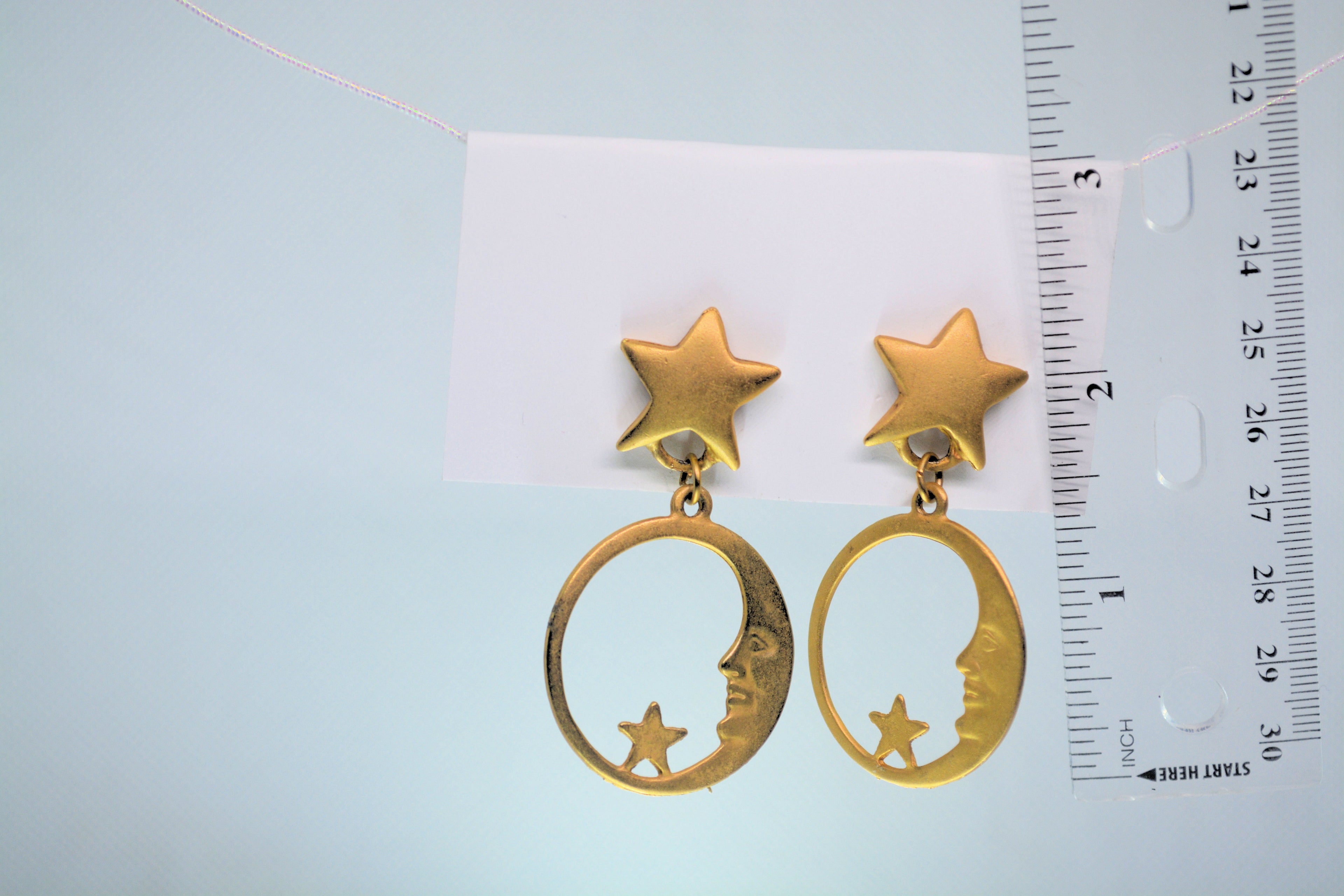 Celestial Gold Moon face with stars Earrings