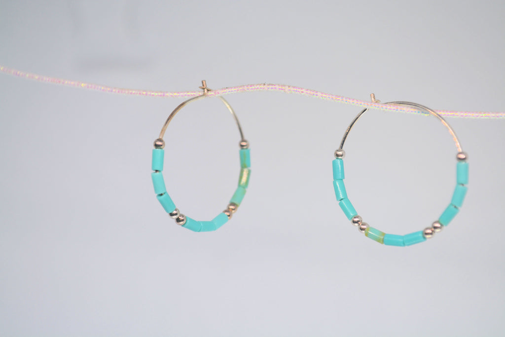 Just Neat Stuff Turquoise hoop earrings — in-use photo