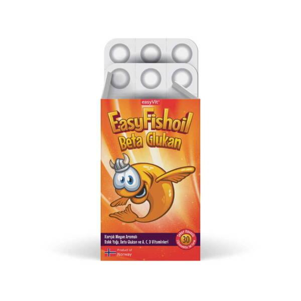EasyFishoil Beta Glukan Children's Dietary Supplement - Sugar-Free Chewable Tablets with Vitamin A, D, E