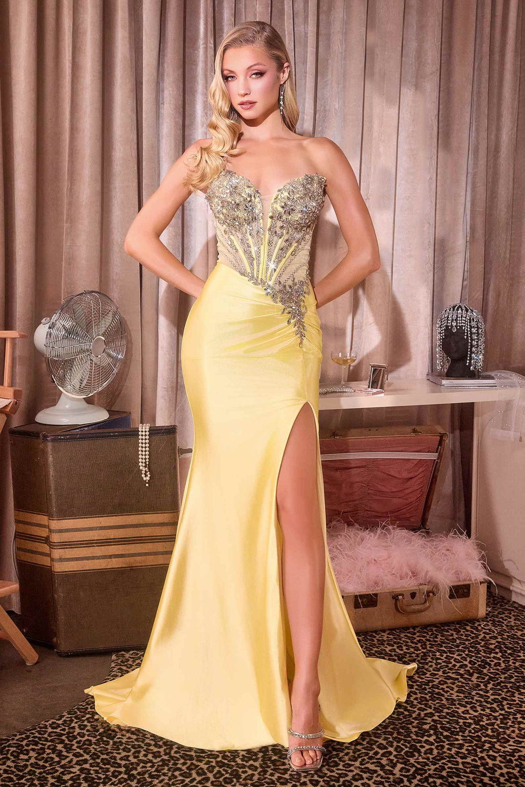 Ladivine KV1144 Off the Shoulder Fitted Satin Gown Lux Draping
